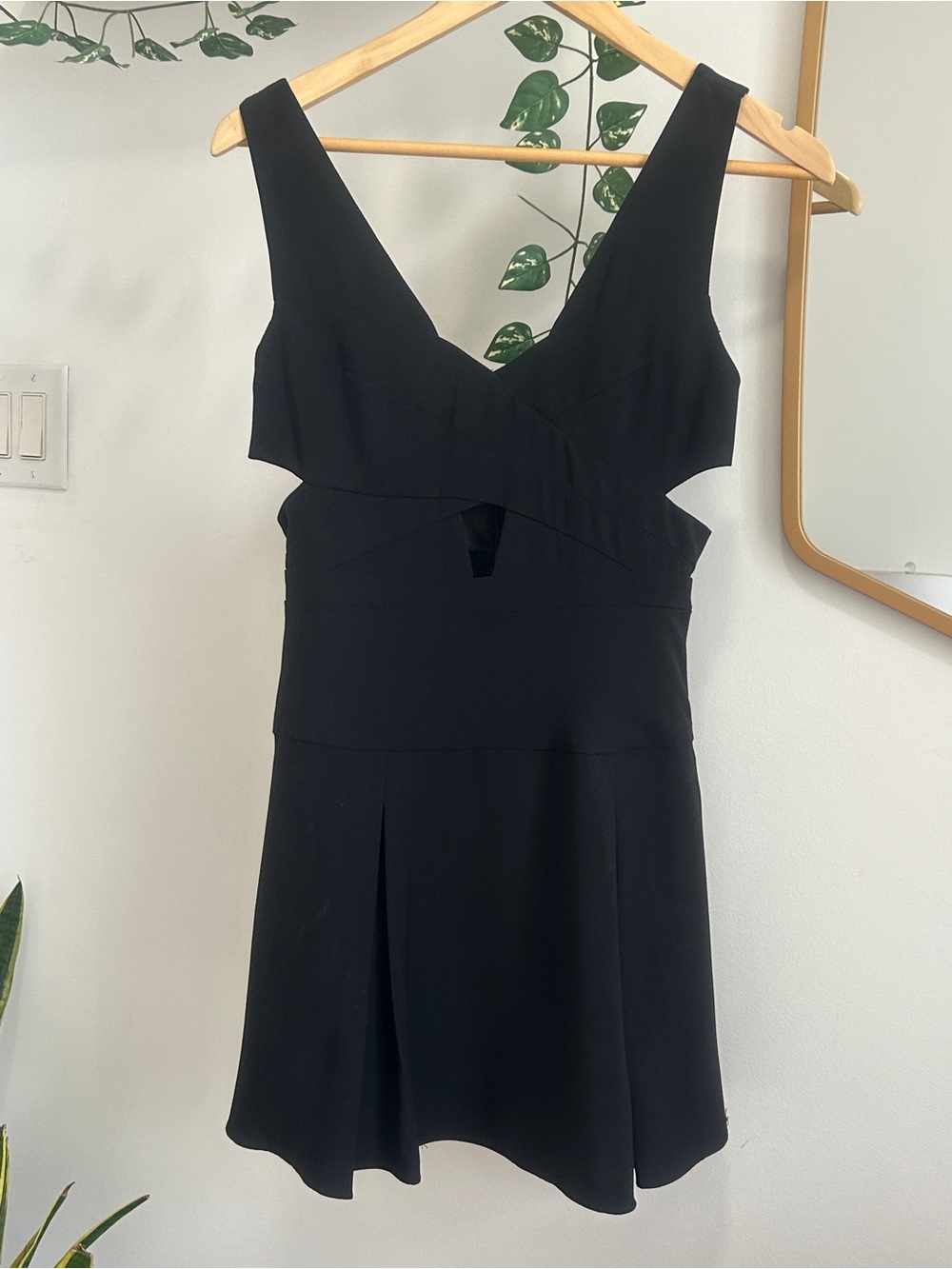 GILBERT Black Cutout Mini Skater Dress V-Neck Edgy Night Out Party /Size S